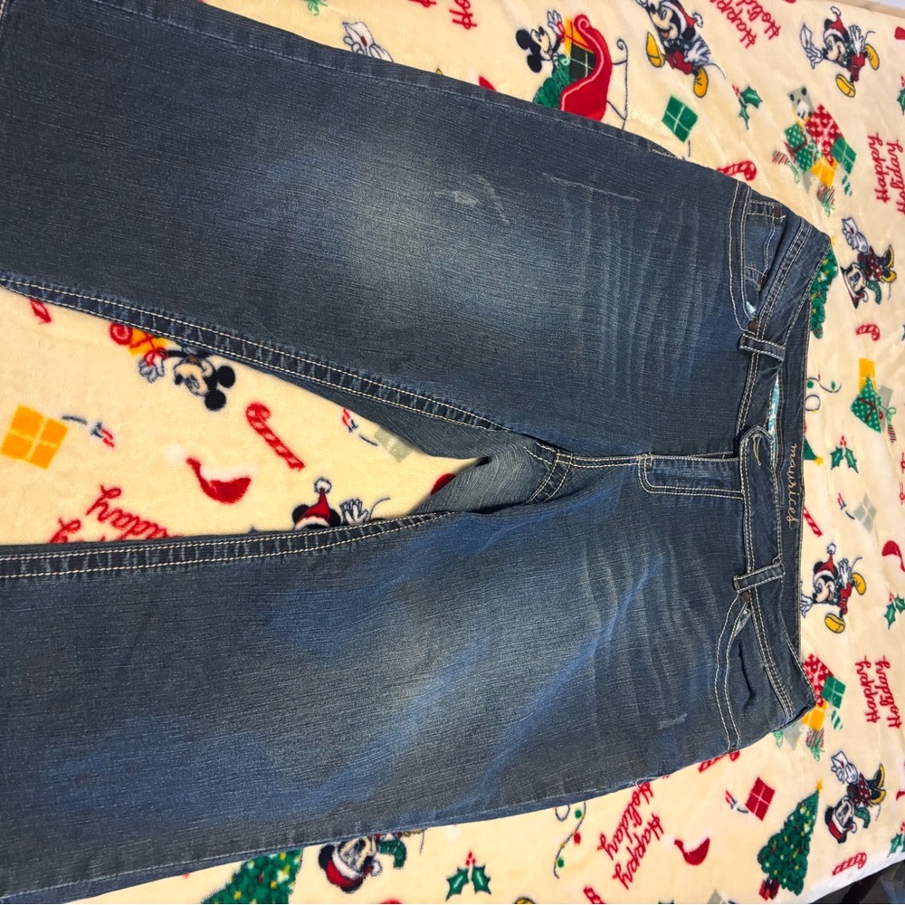 Maurices Blue Denim Jeans with Patterned Waistband